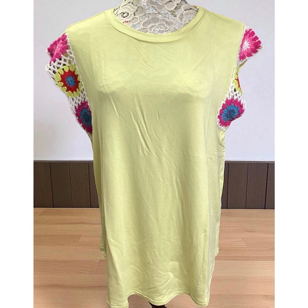JODIFL solid neon with colorful crocheted cap sleeves sz L